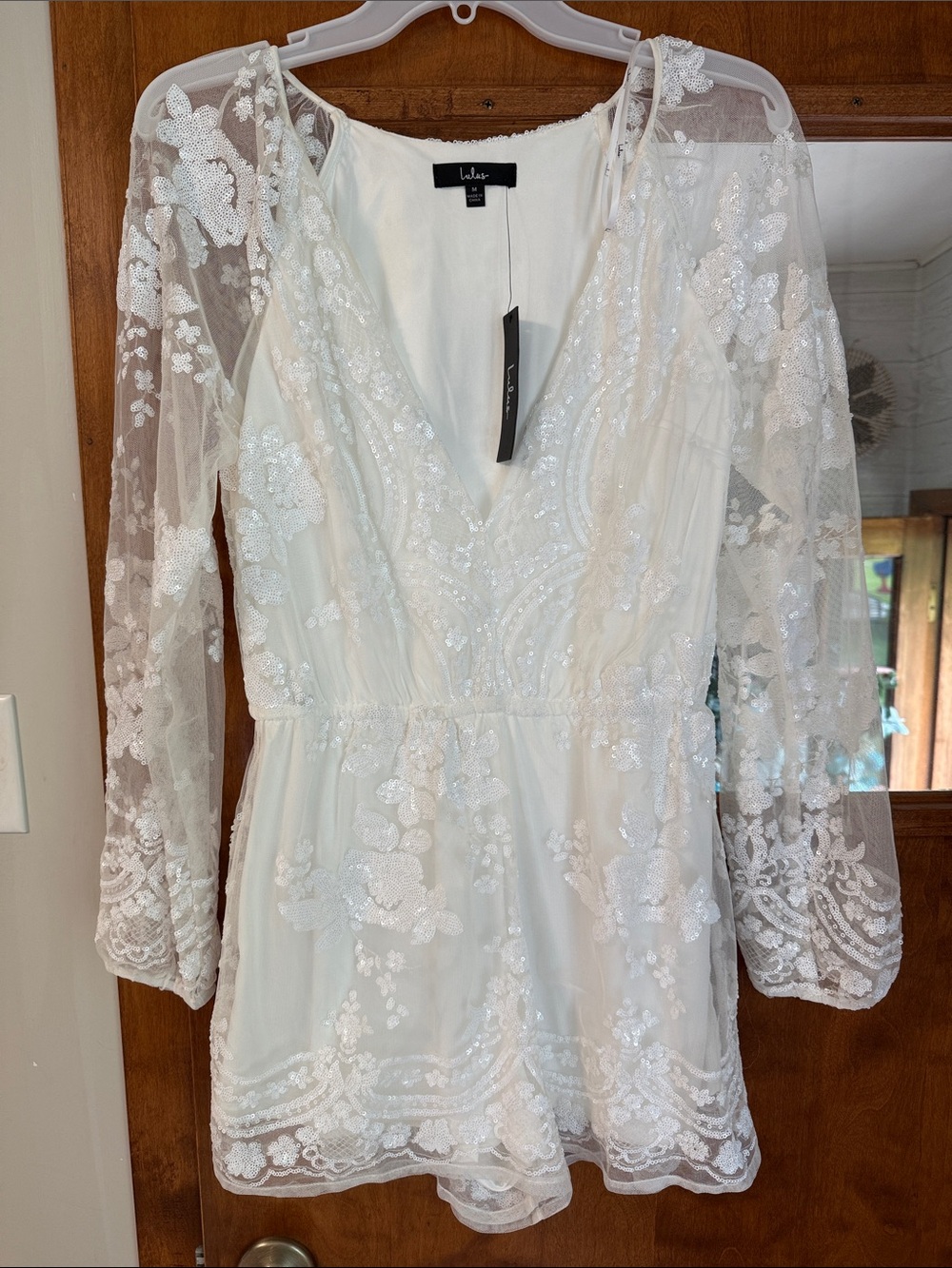 Lulu's Ivory Embroidered Lace Long-Sleeve Romper